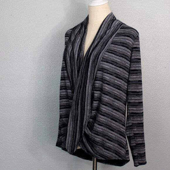 AB Studio Stripe Wrap Deep Scoop Long Sleeve Blouse Size M - Picture 3 of 7
